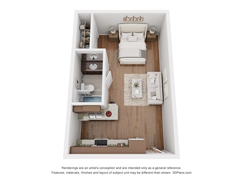 Floor plan for studio, 1 bath, 443 sqft